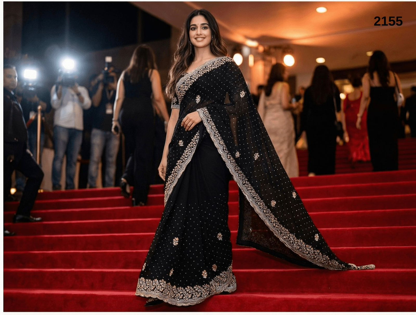 Elegant Black Designer Saree with Stone & Embroidery Work – Premium Party & Evening Wear