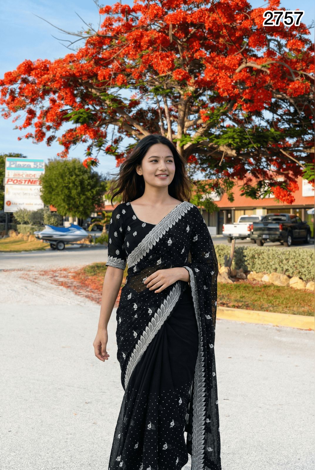Elegant Black Georgette Saree with Silver Zari Embroidery Work – Premium Party & Occasion Wear