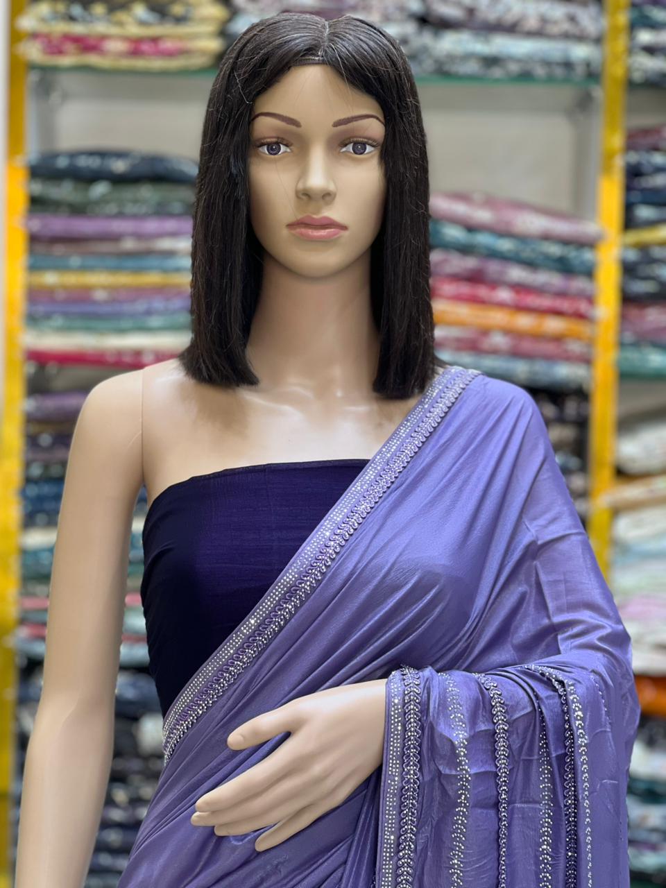 Lavender Elegance Designer Saree with Premium Stone Border Work