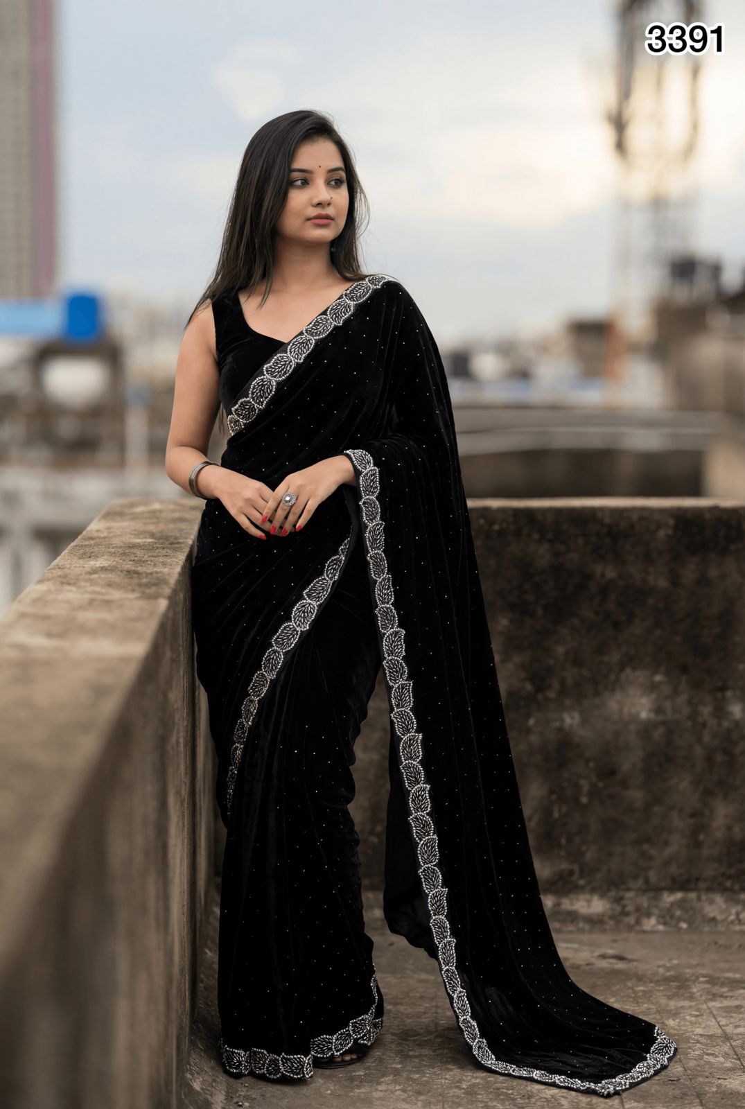 Black Georgette Saree with Elegant Handwork Border – Premium Party & Occasion Wear