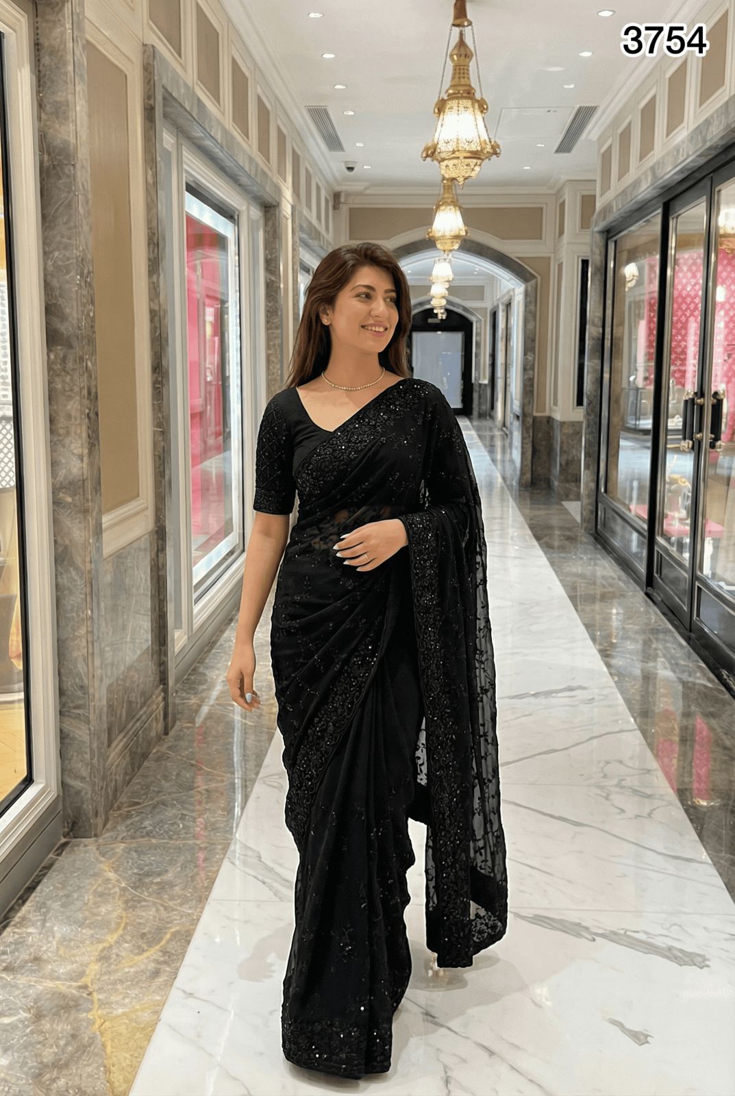 Elegant Black Embroidered Saree with Sequin & Thread Work – Premium Party Wear