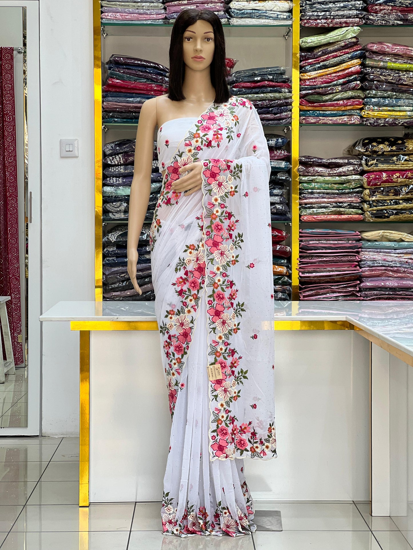 Black Georgette Saree with Heavy Multi-Color Floral Embroidery & Sequin Work