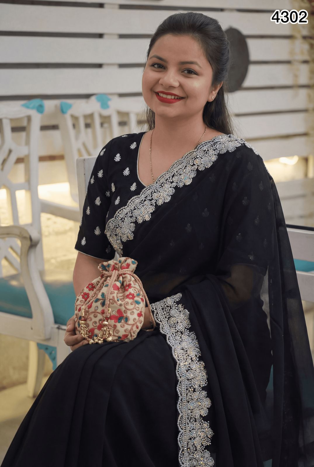 Elegant Black Georgette Saree with Silver Embroidered Border – Premium Party & Festive Wear