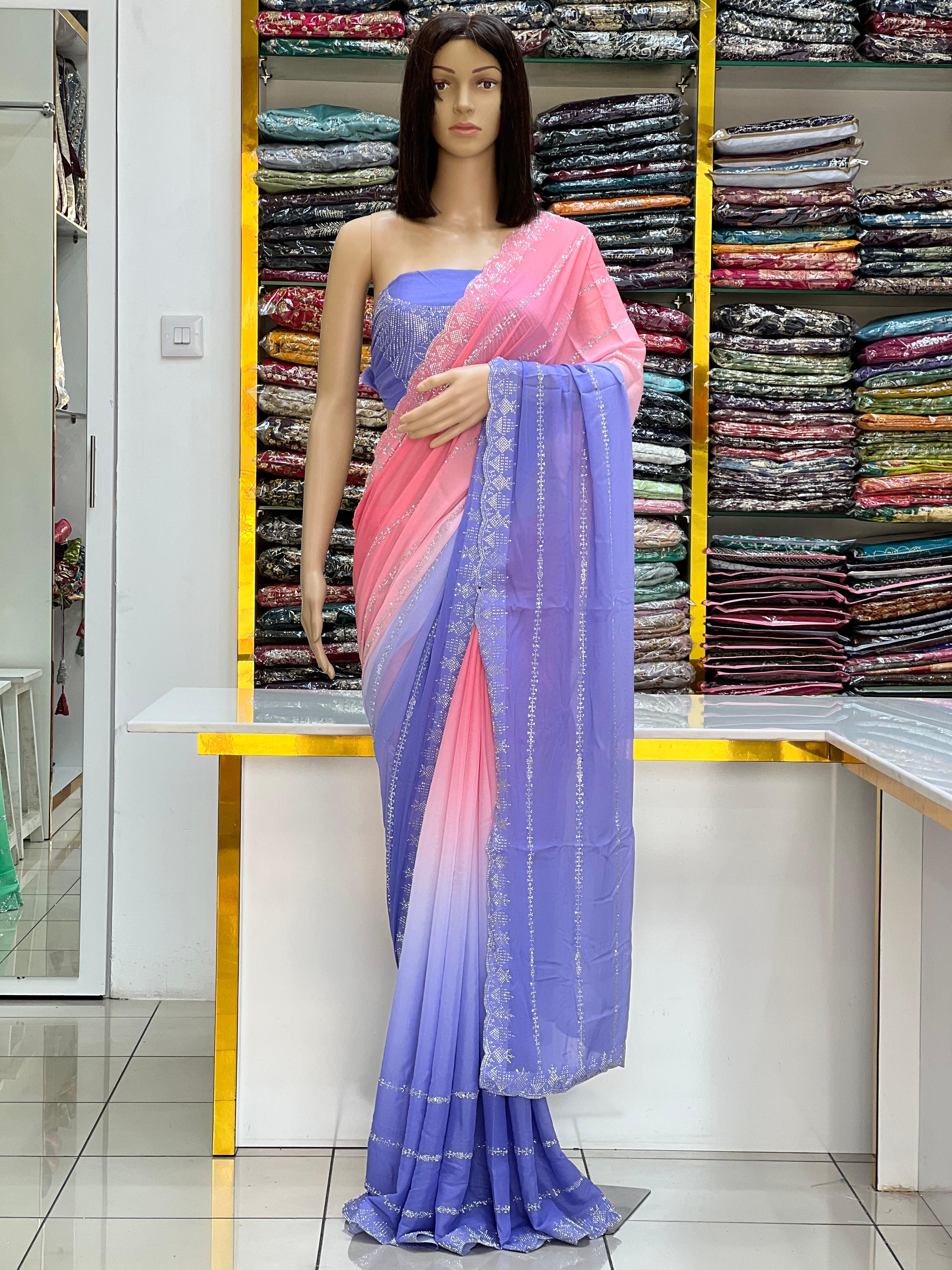 Elegant Dual-Tone Chiffon Saree with Subtle Silver Work