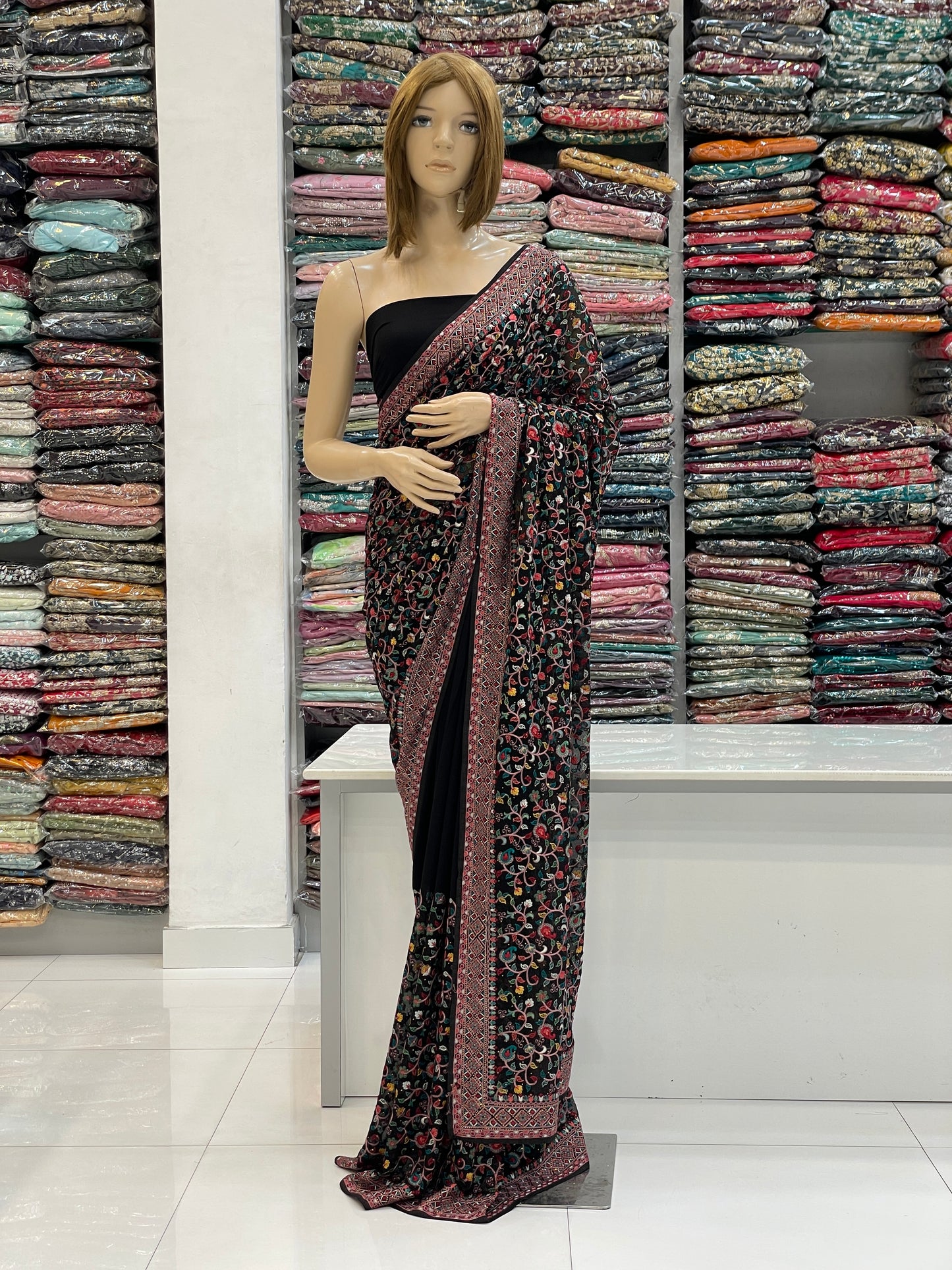 Multi-Color Kashmiri Thread Embroidered Premium Wedding/Traditional Saree Collection