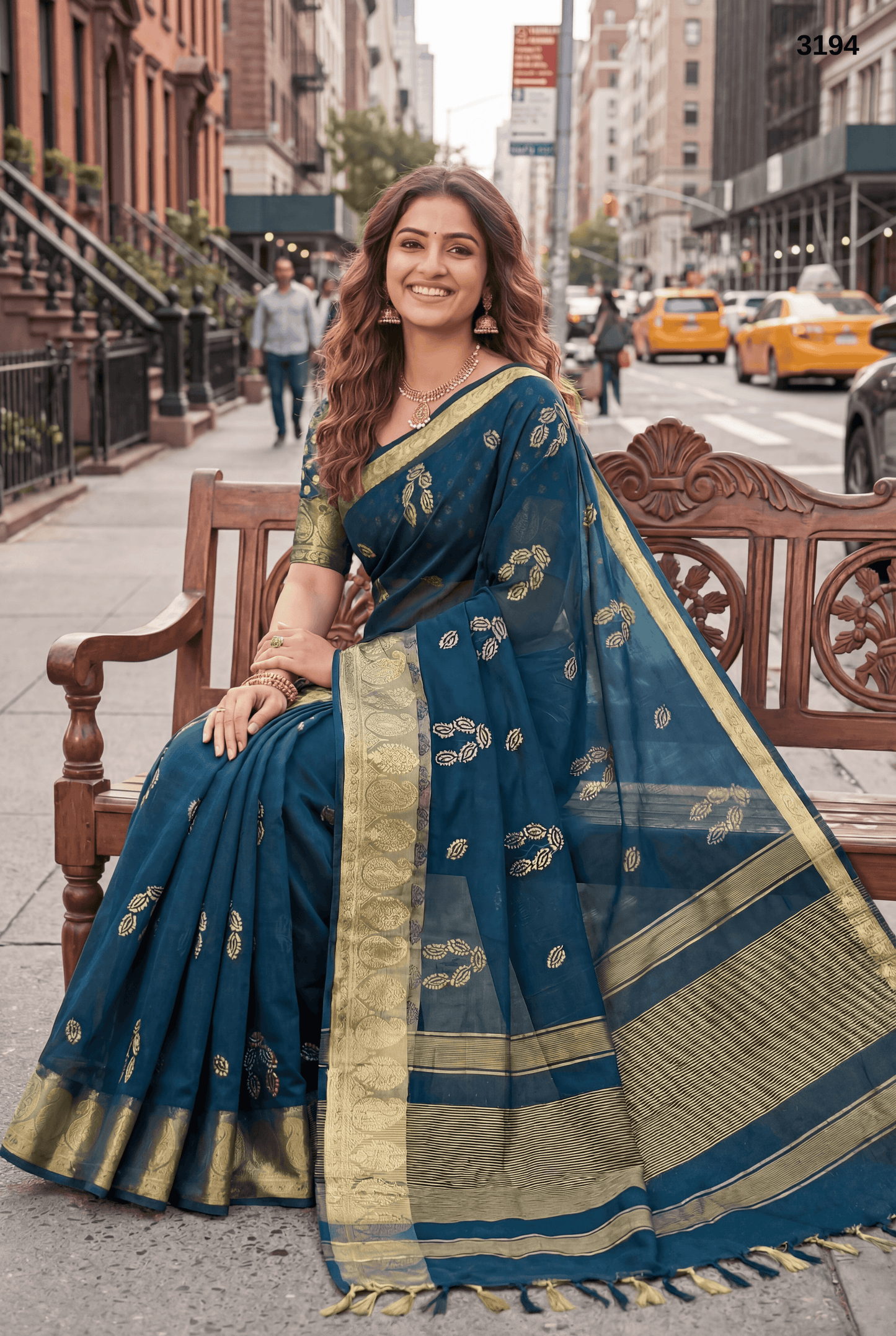 Premium Soft Organza Blue Saree with Sequin Work & Zari Weaving Border and Pallu