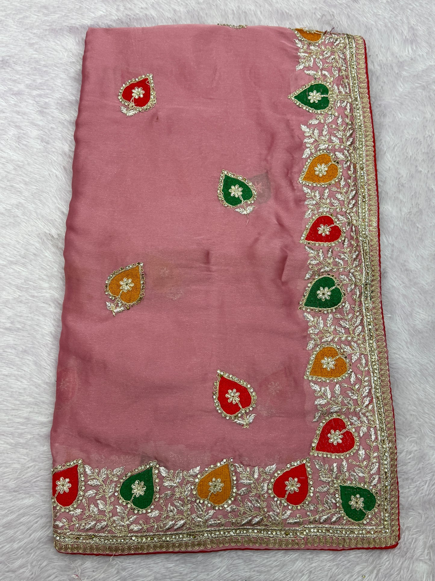 Elegant Pastel Pink Chiffon Saree with Embroidered Border