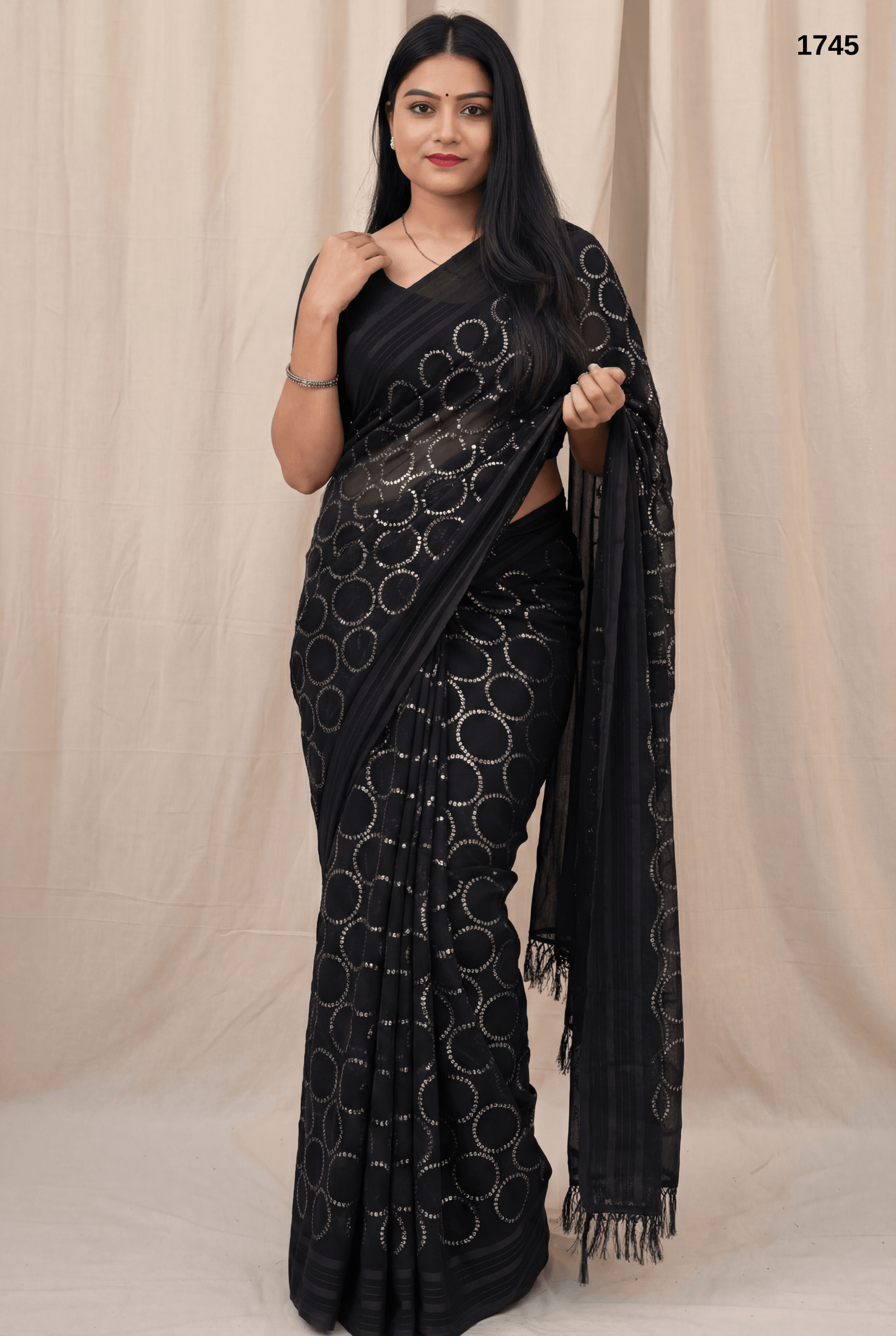 Classic Black Georgette Saree with Elegant Sequin Work – Party & Evening Wear