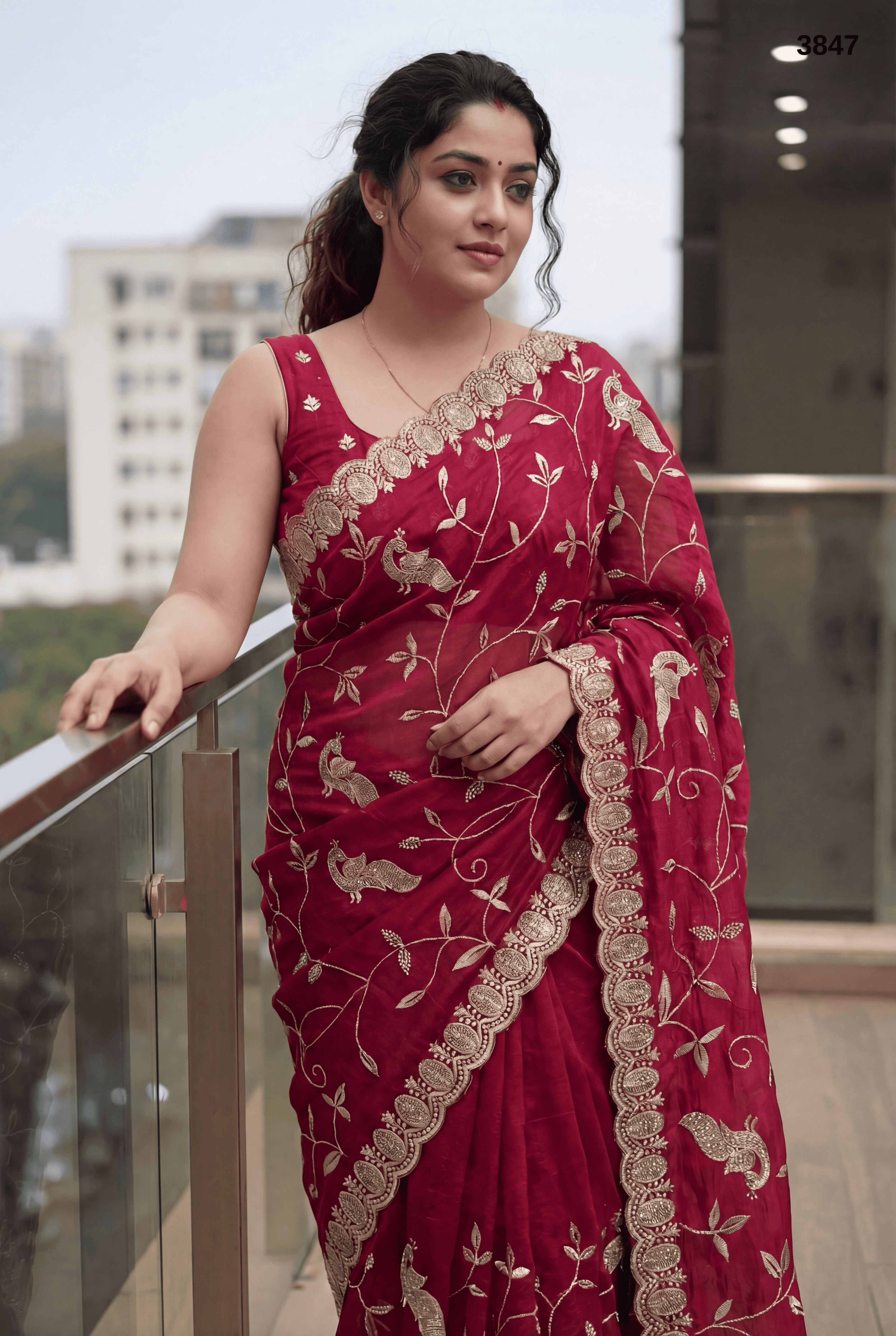 Royal Pink Embroidered Designer Saree