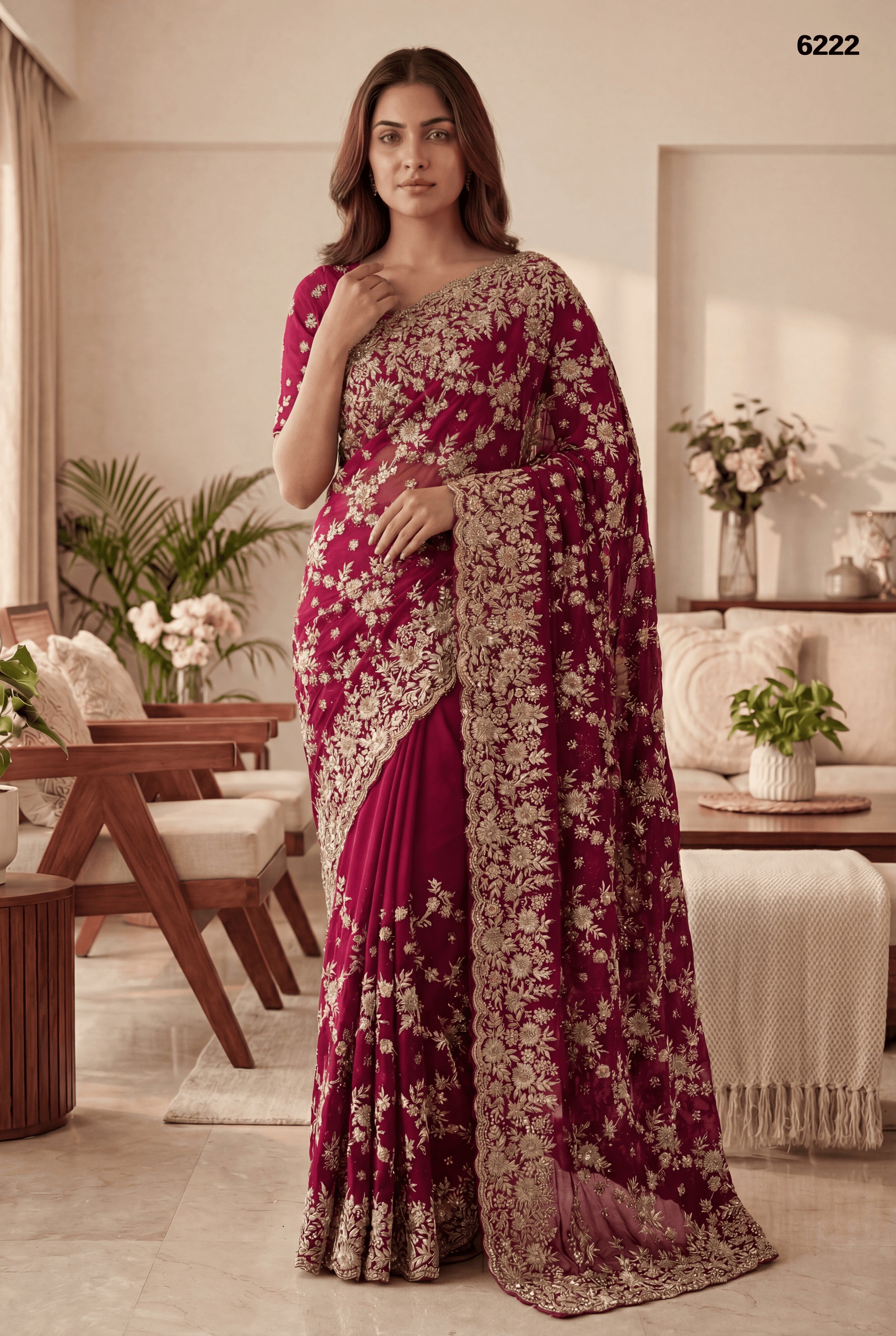 Rani Pink Designer Embroidered Saree – Premium Wedding Collection