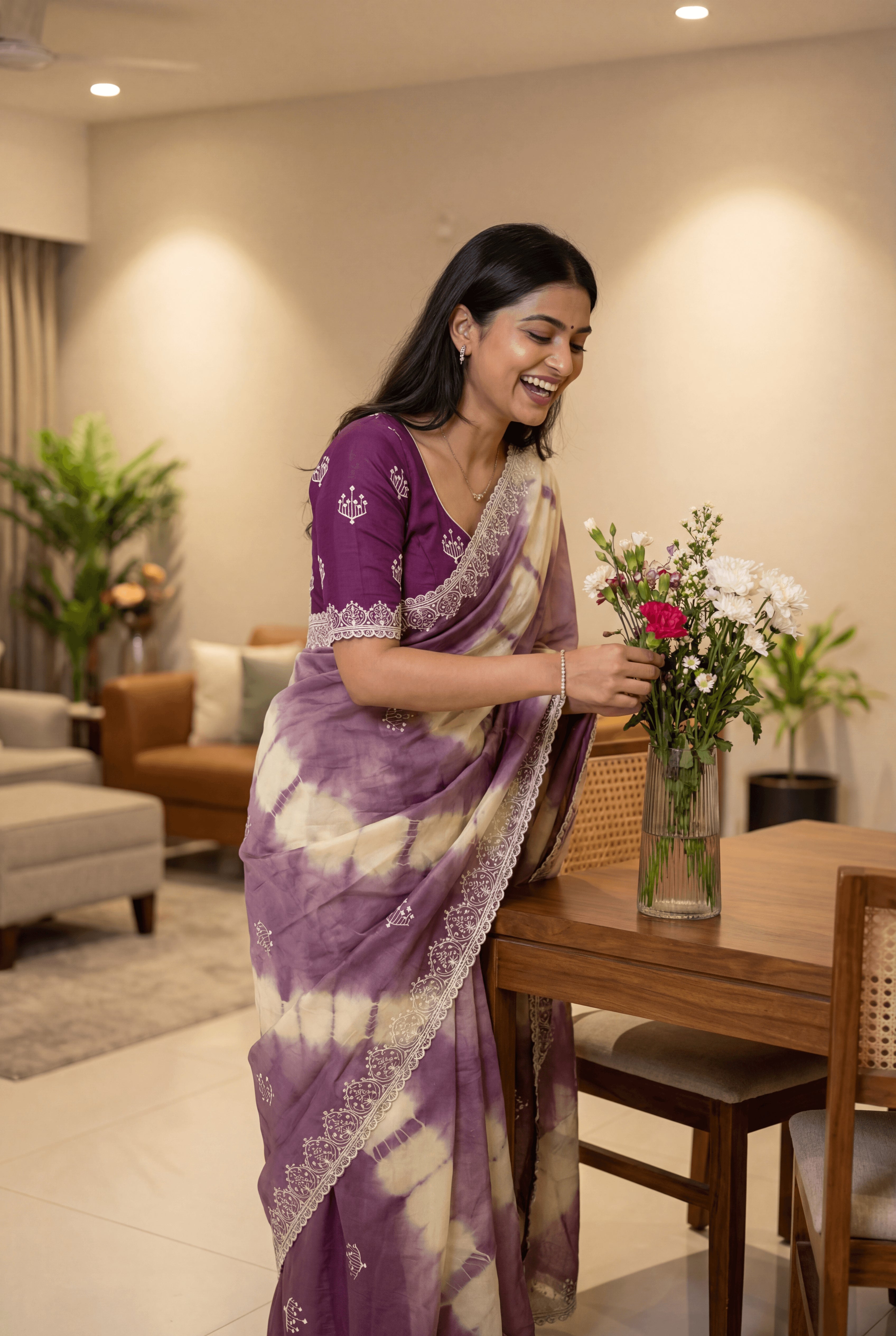 Royal Lavender Tie-Dye Designer Saree with Embroidered Border