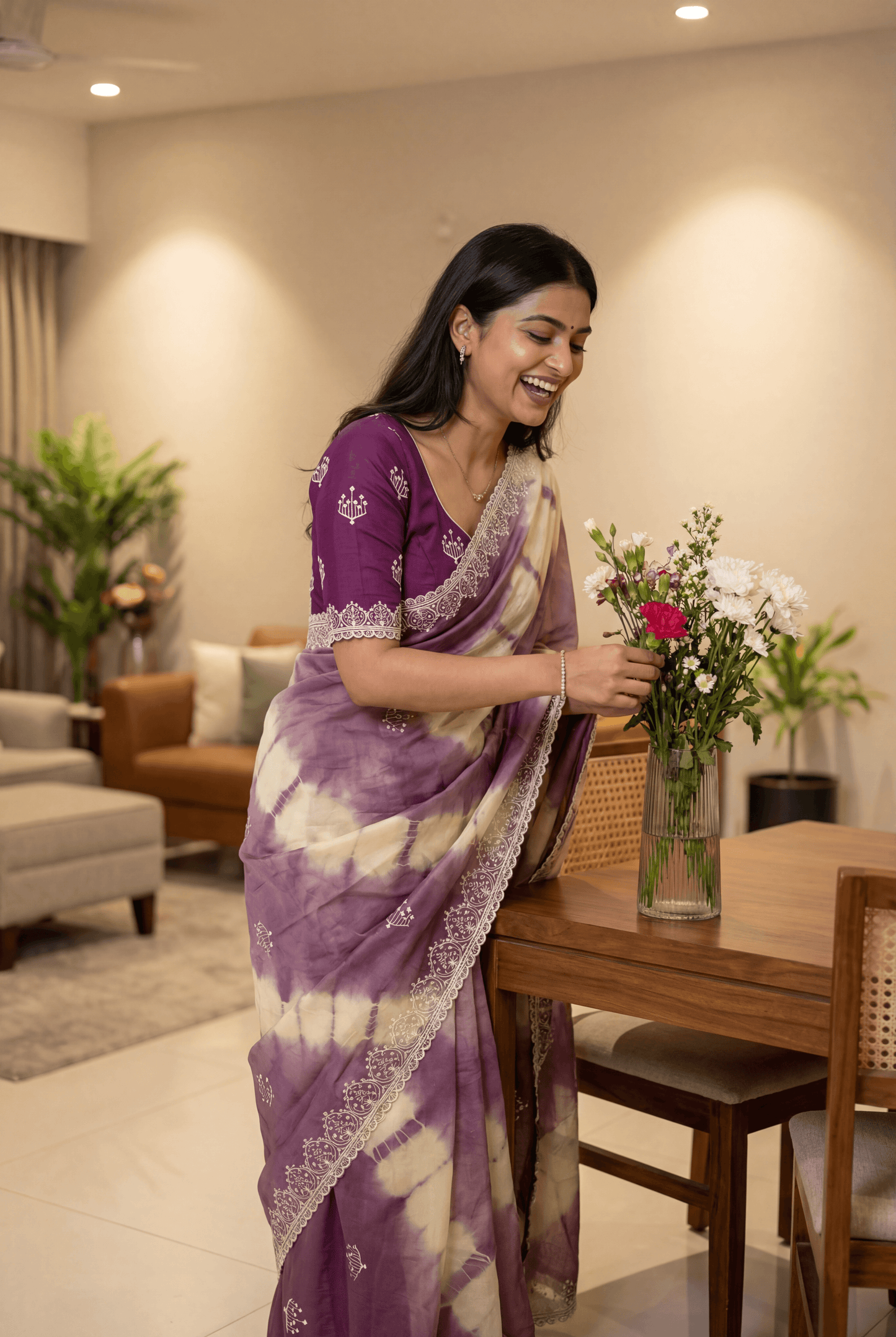 Royal Lavender Tie-Dye Designer Saree with Embroidered Border