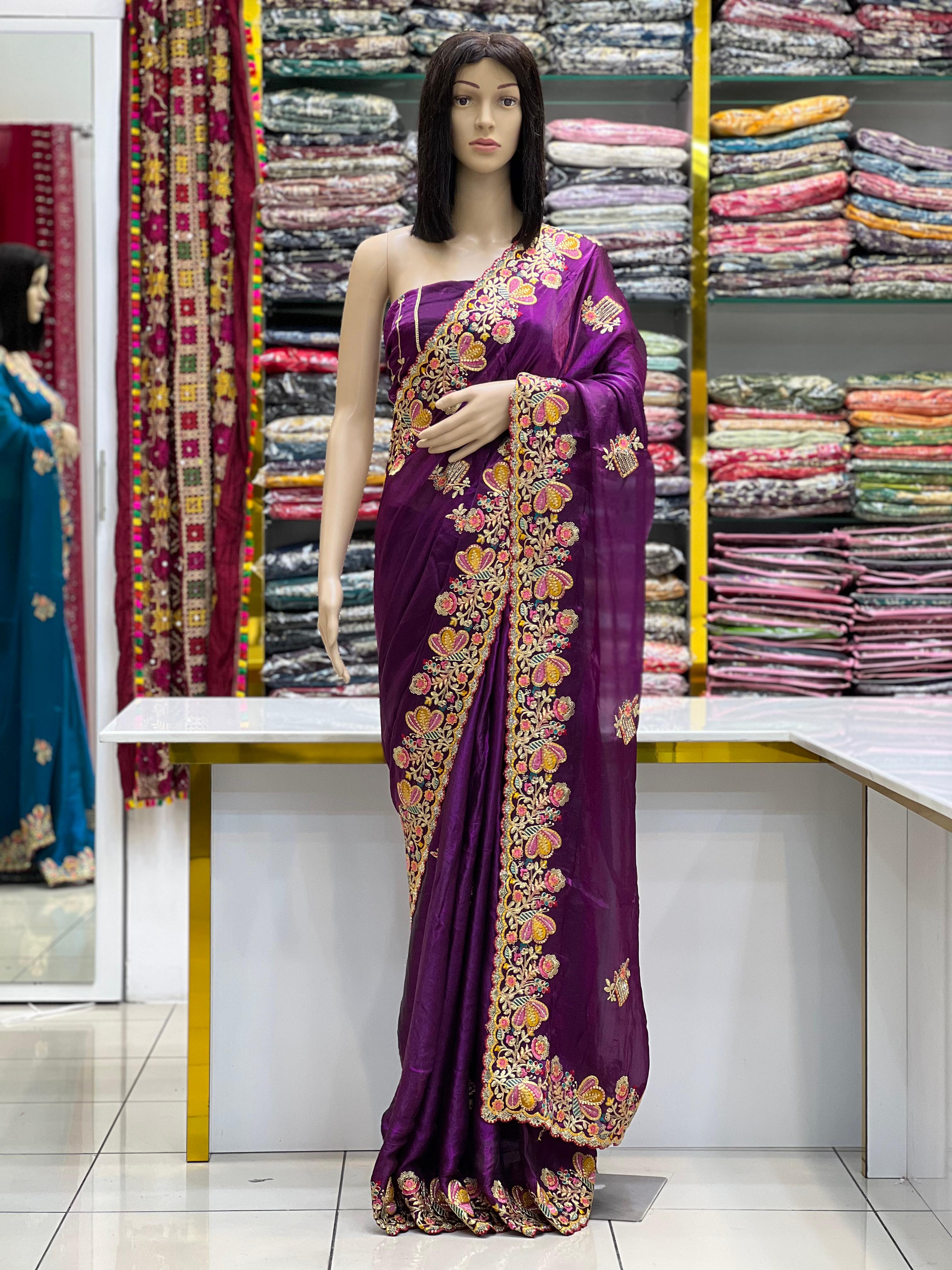 Premium Purple Space Silk Saree with Heavy Embroidery Border