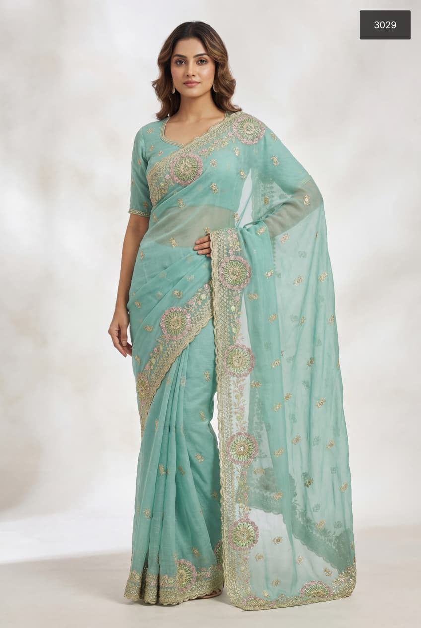 The Pastel Dream Collection Simmer Embroidered Saree