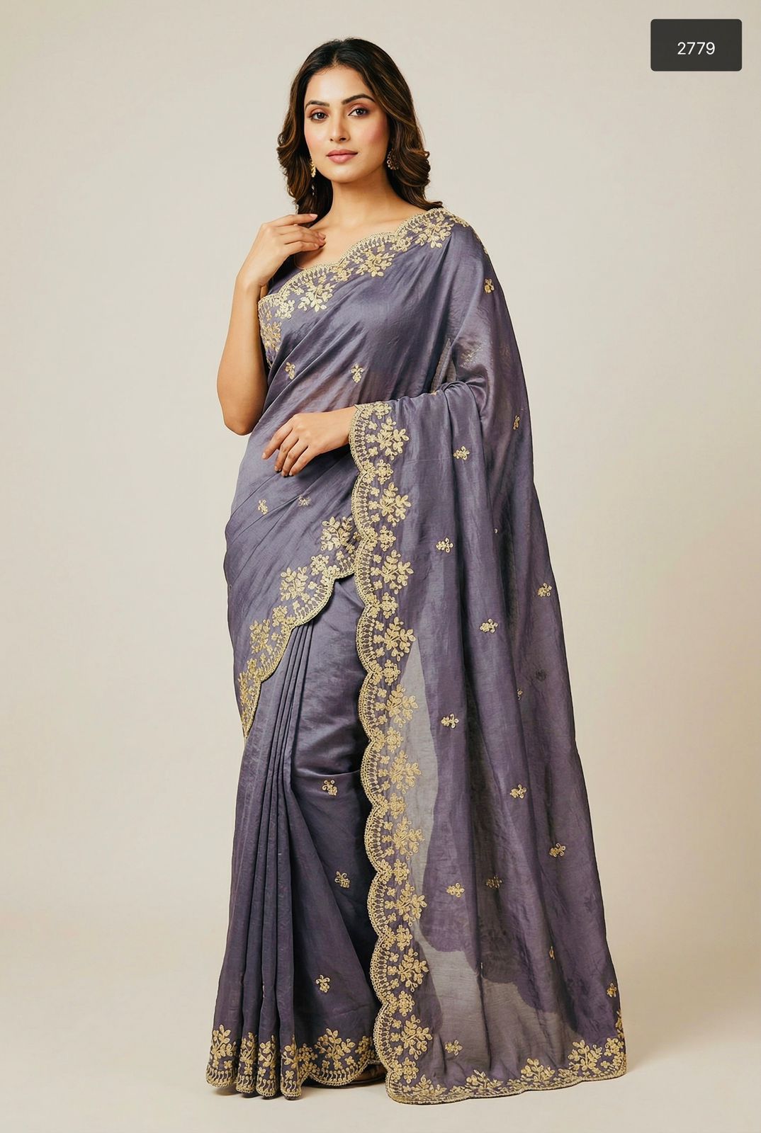 Graceful Scalloped Zari Soft Silk Saree – Available in Emerald Sage & Dusky Mauve
