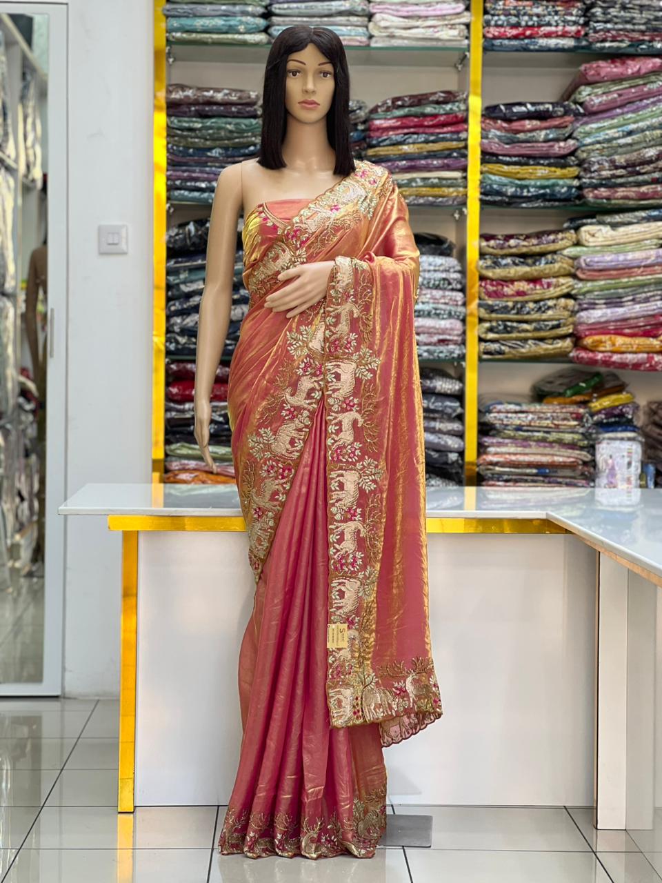 Soft Silky Dual Tone Saree with Heavy Zari Embroidery Border
