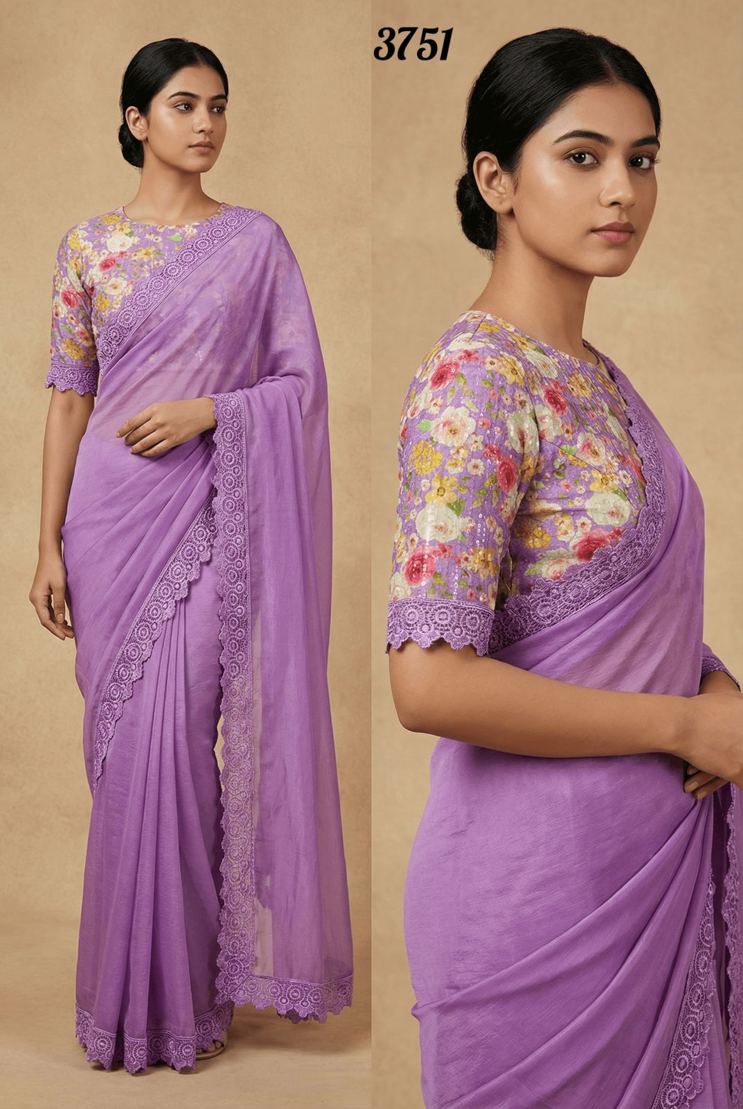 Elegant Lavender Space Silk Saree with Designer Sequin Blouse