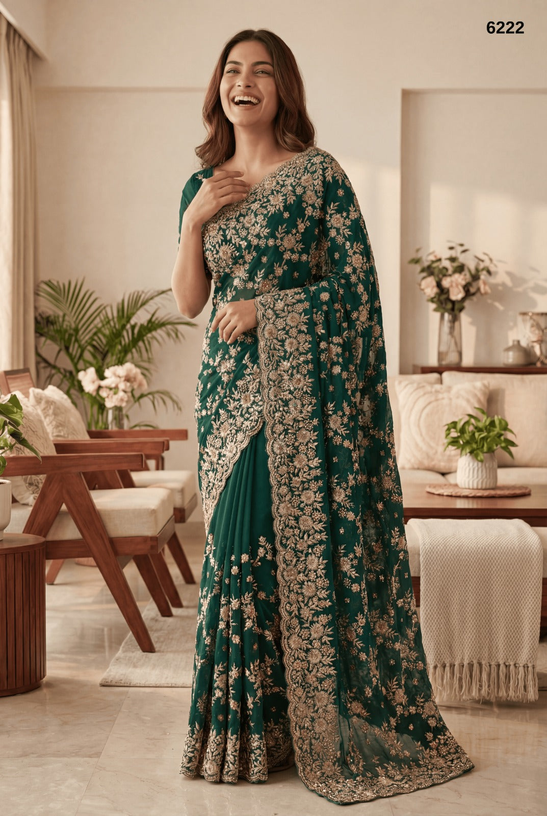 Emerald Green Heavy Zari Embroidery Designer Saree – Luxury Bridal & Festive Collection
