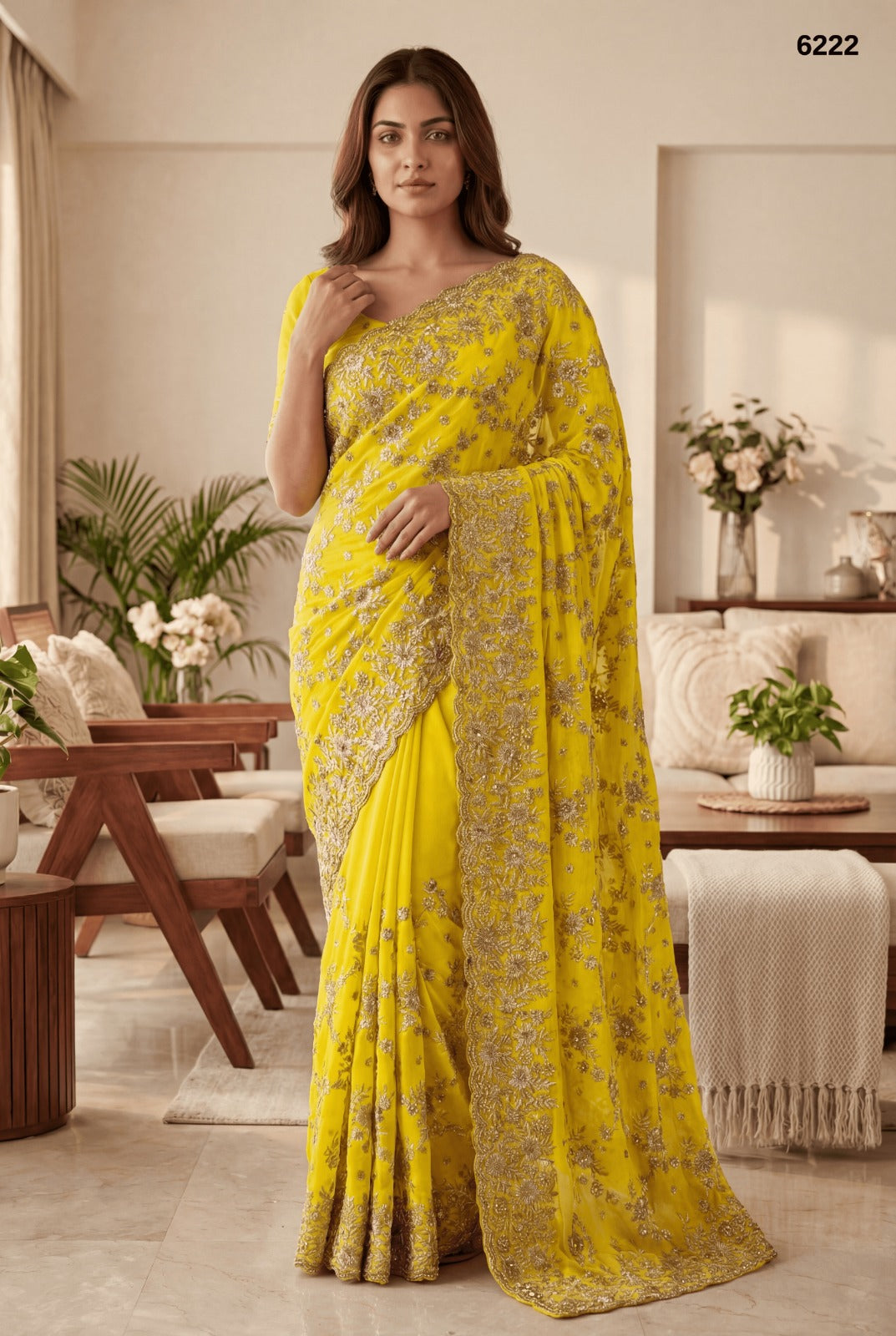Sunshine Yellow Heavy Zari Embroidery Designer Saree – Bridal & Festive Special Collection