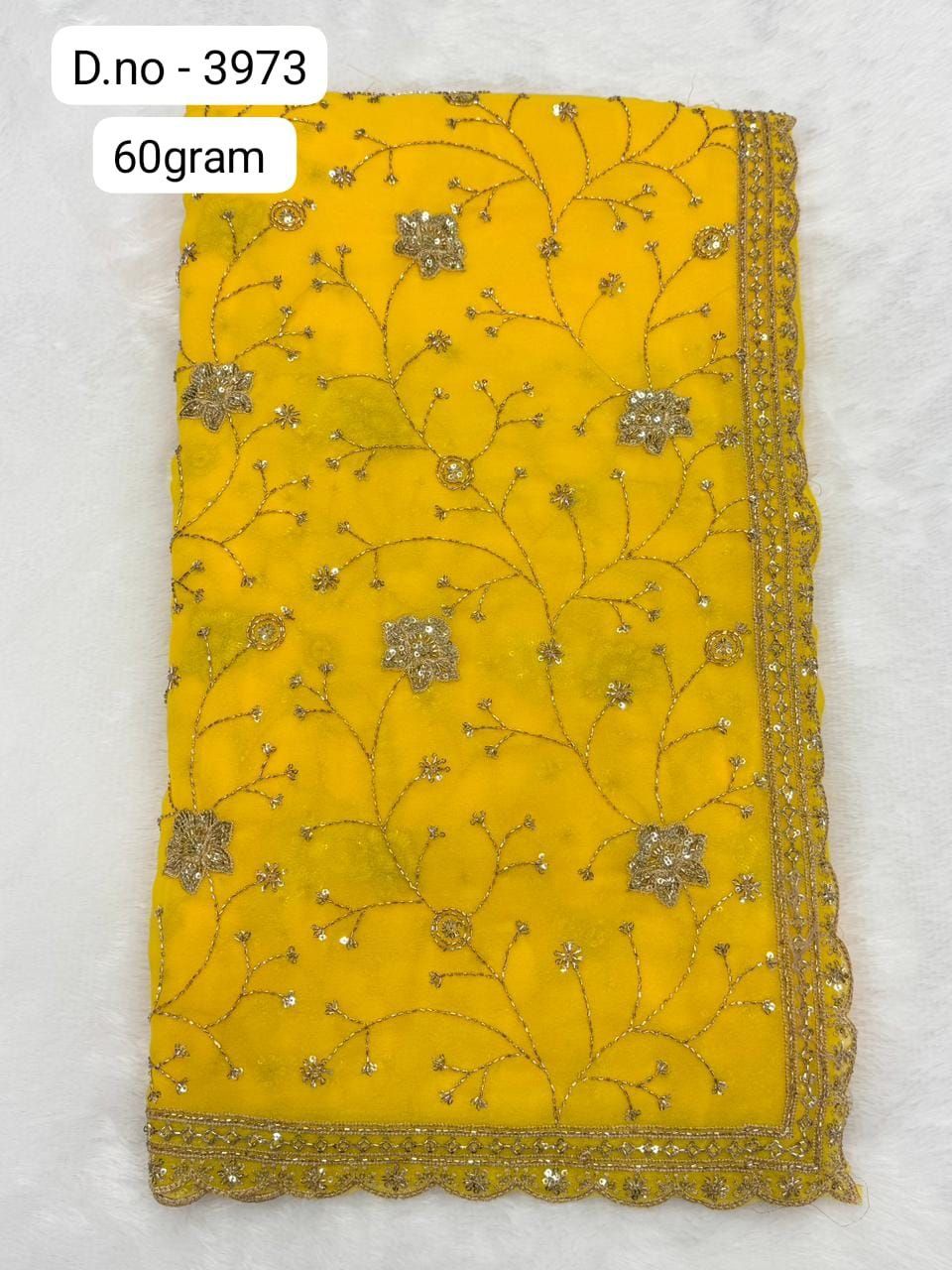 Mustard Yellow Thread & Sequin Embroidered Saree – Designer Party Wear Saree