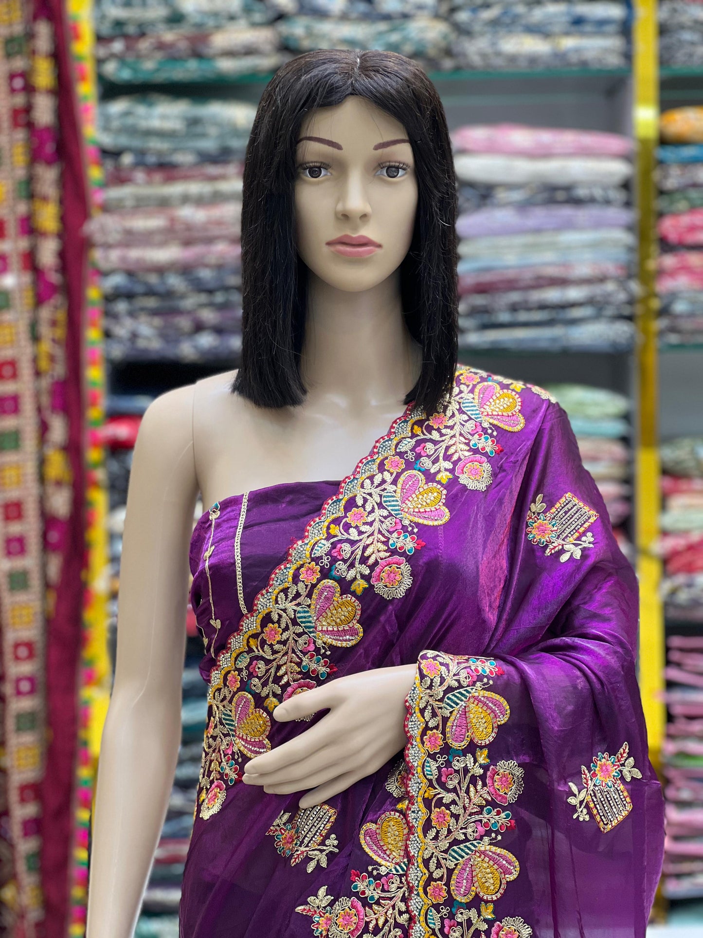 Premium Purple Space Silk Saree with Heavy Embroidery Border