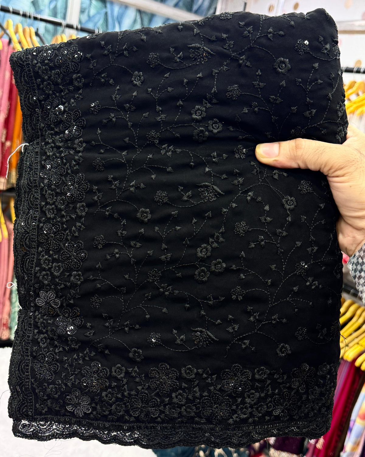 Black Georgette Thread & Sequin Work Designer Saree | Wedding & Festive Wear