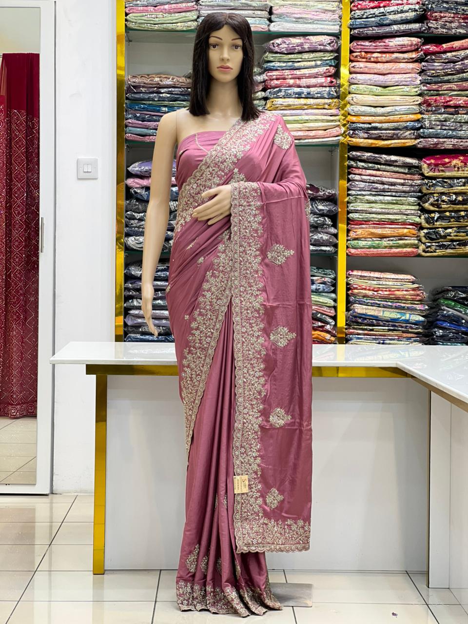 Soft Satin Silk Rich Threadwork & Cutwork Fiesta Saree Collection