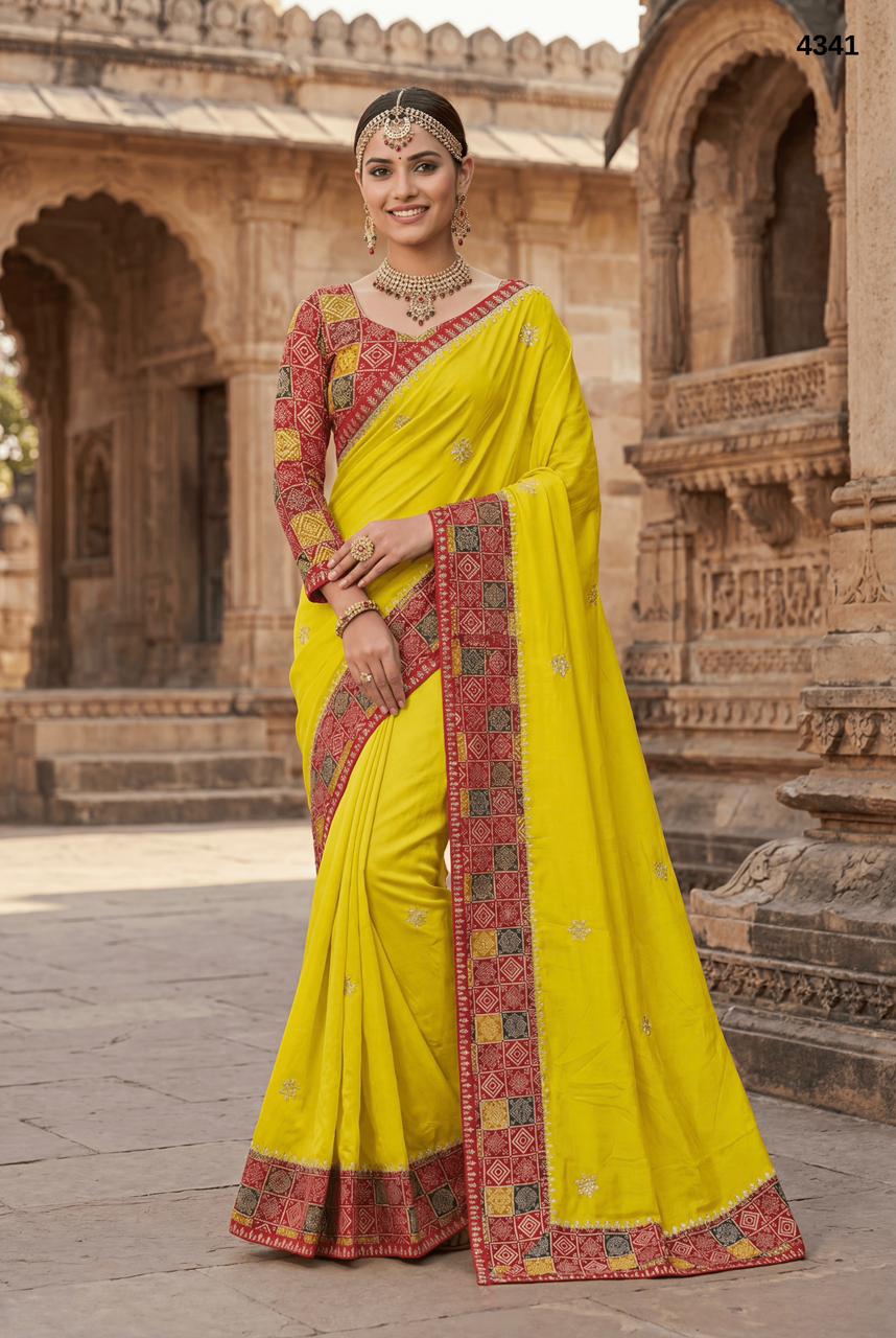 Premium Lime Yellow Silk Saree with Traditional Bandhnai Border & Designer Blouse – Festive & Wedding Wear