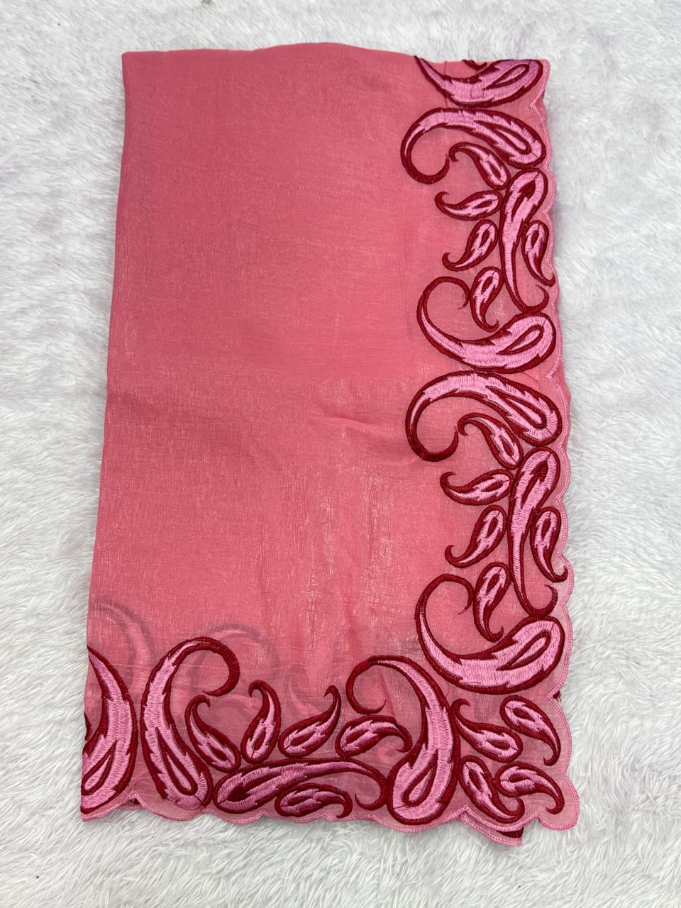 Premium Crunchy Chiffon Saree with Elegant Embroidery Border – Soft, Lightweight & Party Wear