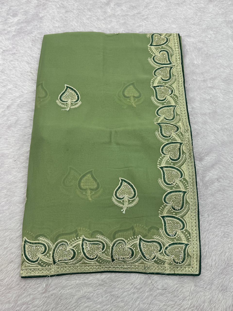 Elegant Olive Green Rangoli Silk Saree with Classic Embroidered Border