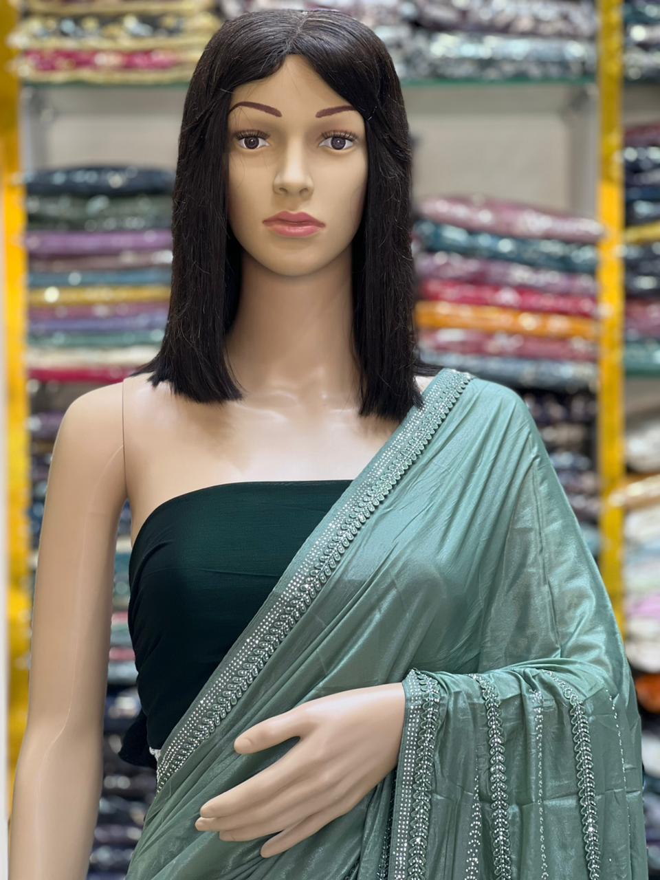 Premium Sage Green Designer Saree with Elegant Thread Embroidery