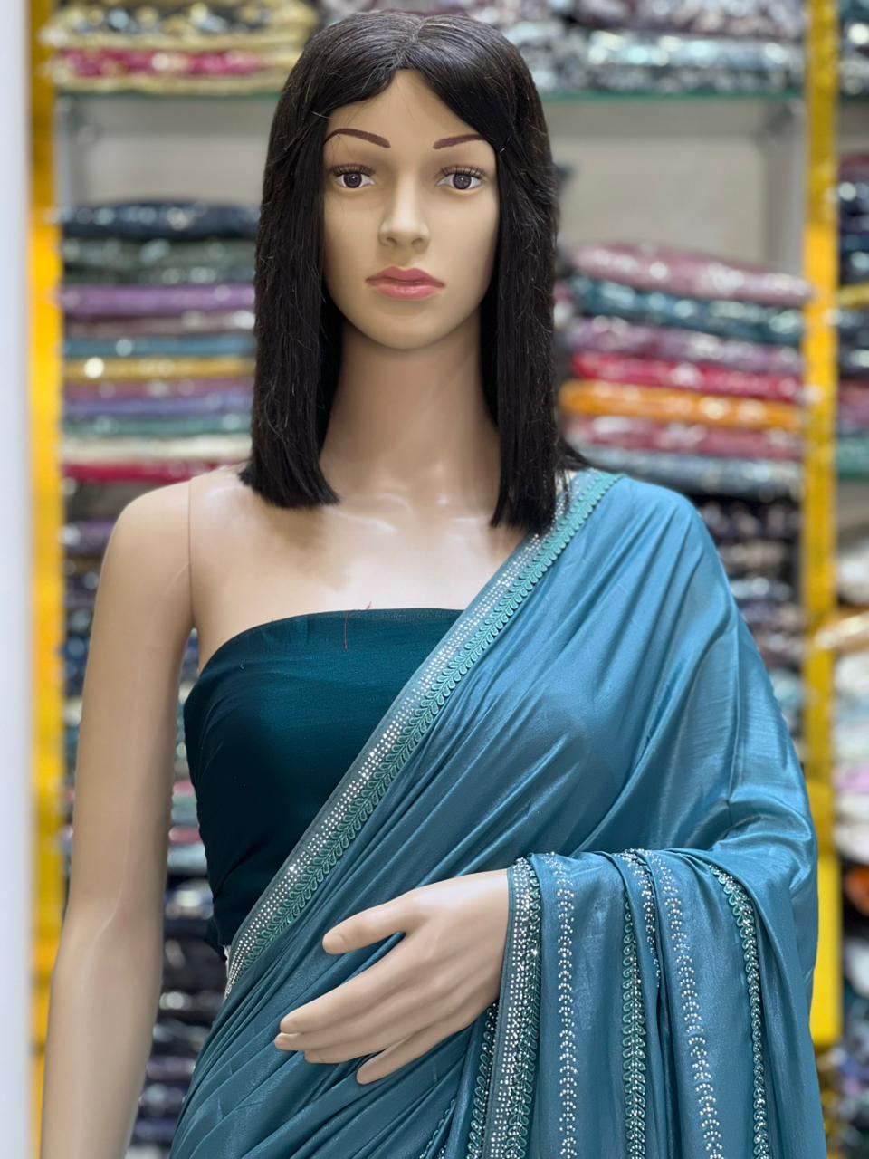 Premium Teal Designer Saree with Original Stone Work Border