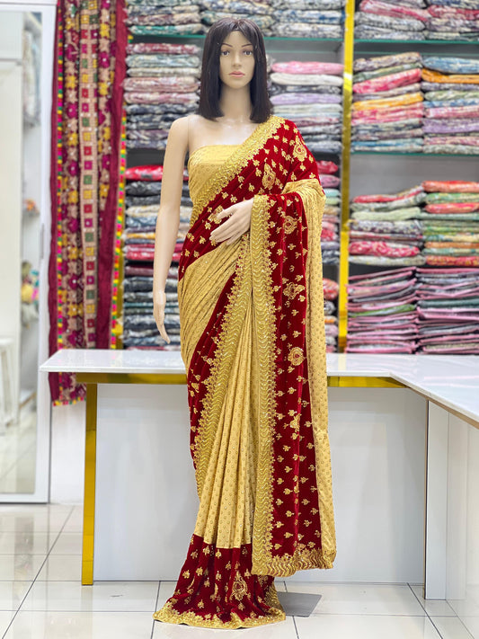 Royal Velvet & Malai Silk ClassicDesigner Wedding Saree