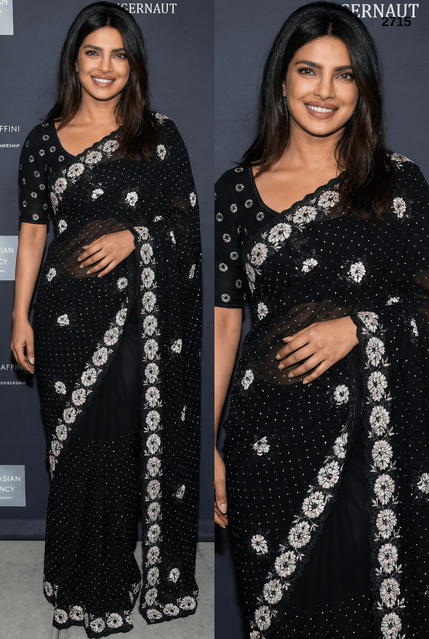 Elegant Black Georgette Saree with Floral Embroidery