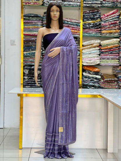 Lavender Elegance Designer Saree with Premium Stone Border Work