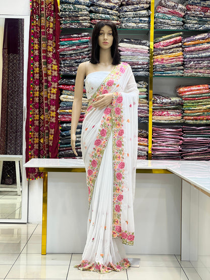 Black Georgette Saree with Heavy Floral Embroidery Border