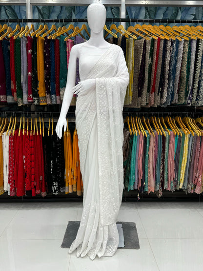 ELEGAN RED SEQUIN GEORGETTE SAREE