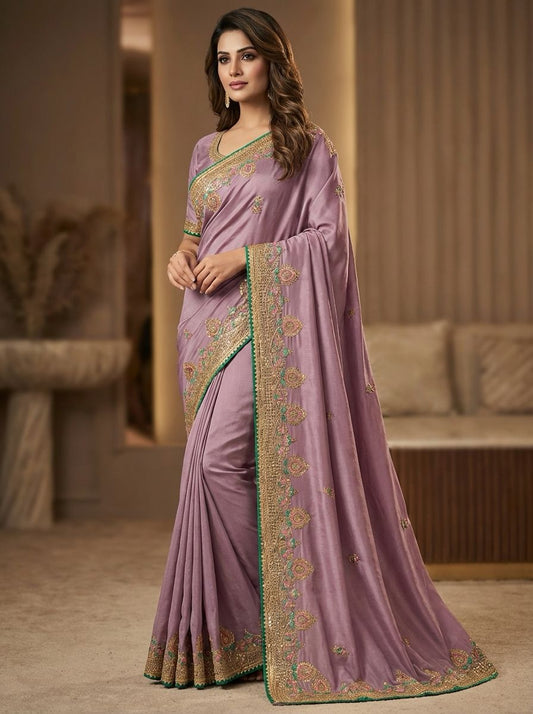 The Majestic Flora Collection Designer Embroidered Chocolaty Silk Blend Sarees