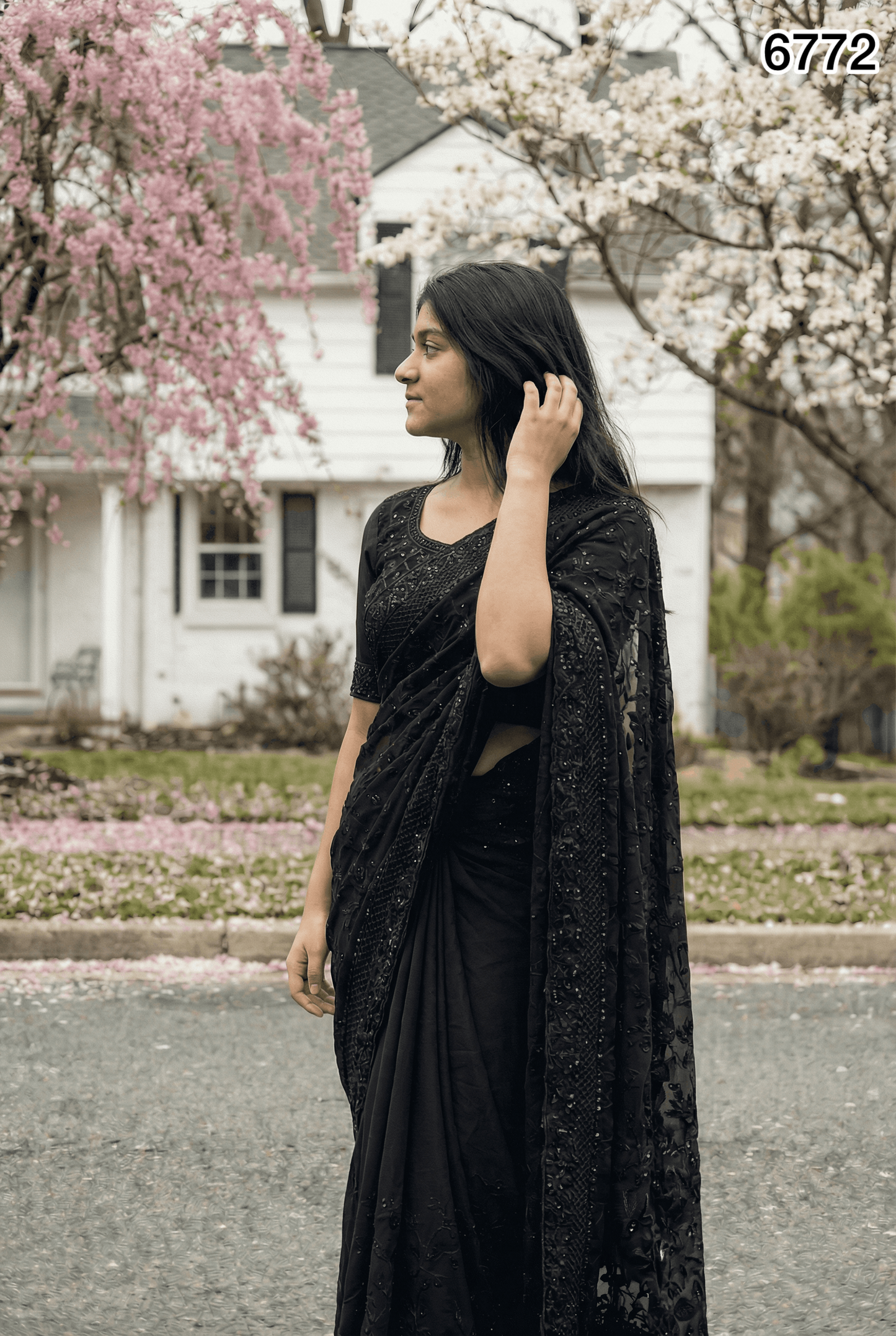 Premium Black Georgette Saree with Heavy Thread Embroidery & Stone Work – Party & Bridal Wear