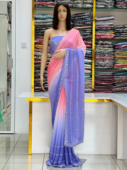 Elegant Dual-Tone Chiffon Saree with Subtle Silver Work
