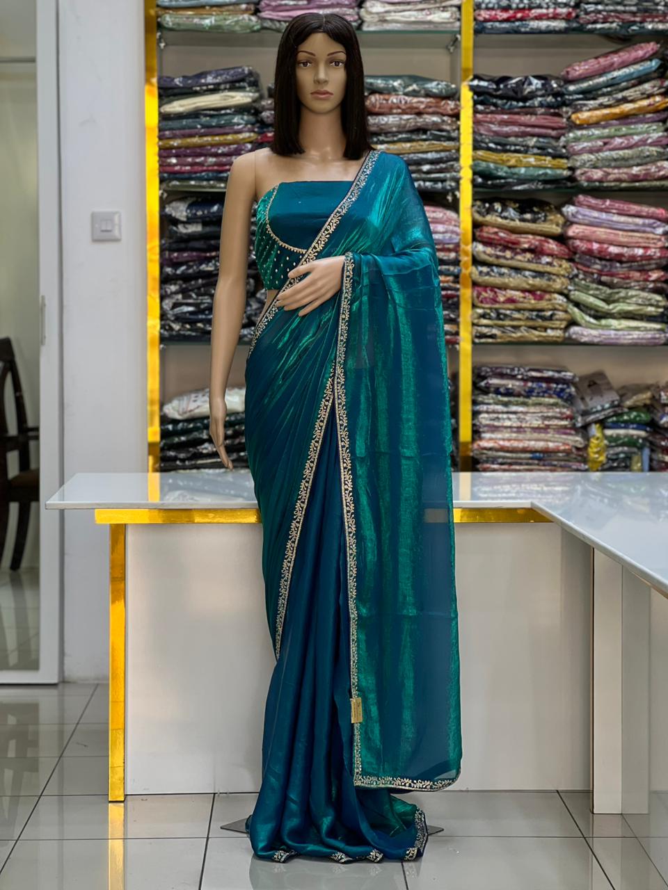 Premium Space Silk Saree with Elegant Designer Blouse – Party & Festive Wear