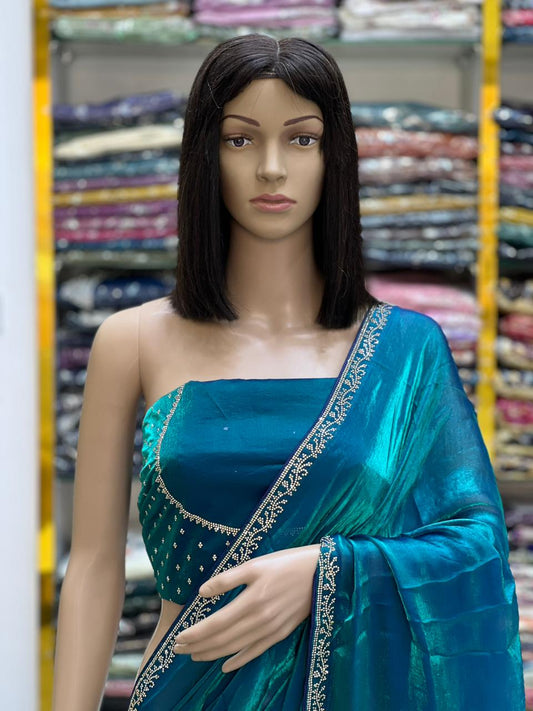 Premium Space Silk Saree with Elegant Designer Blouse – Party & Festive Wear