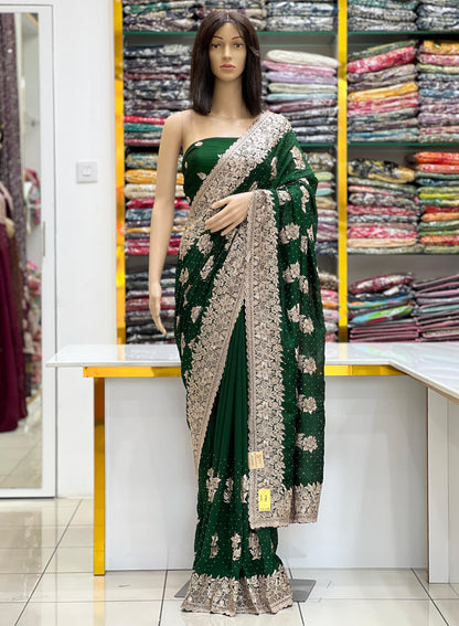 Luxurious Heavy Embroidered Vichitra Silk Saree Collection with Intricate Zari & Stone Work