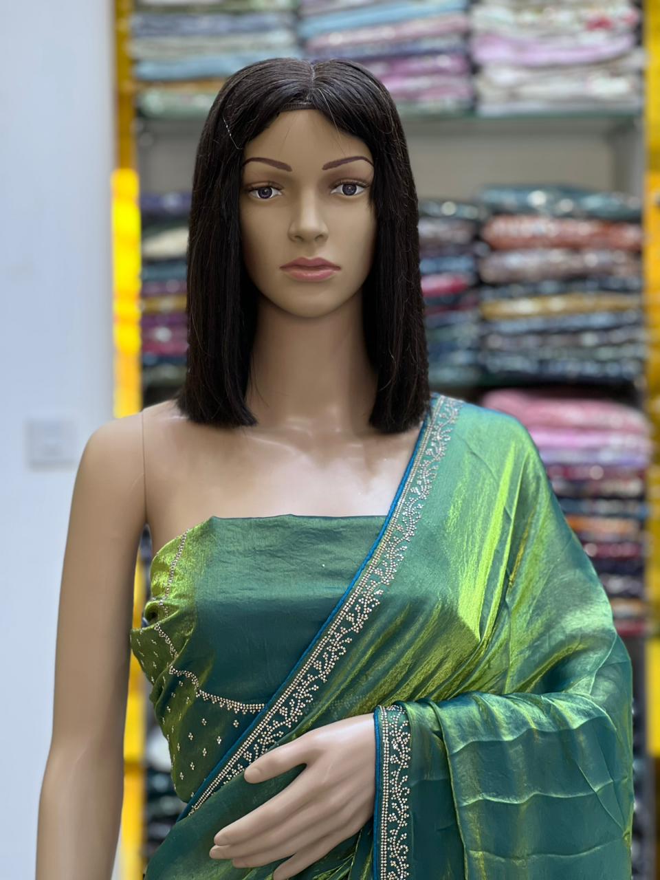 Emerald Green Satin Silk Saree with Elegant Border – Wholesale Collection