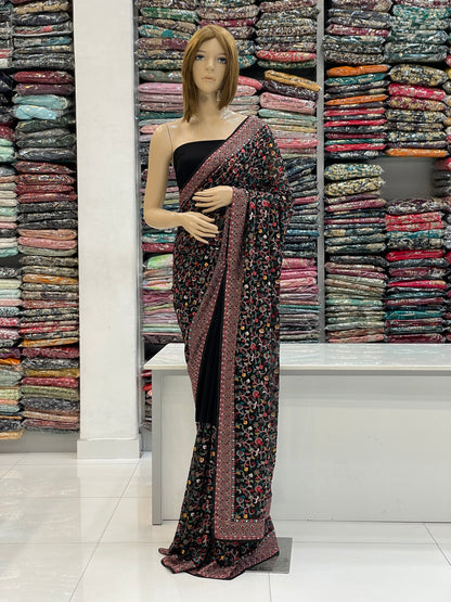 Multi-Color Kashmiri Thread Embroidered Premium Wedding/Traditional Saree Collection