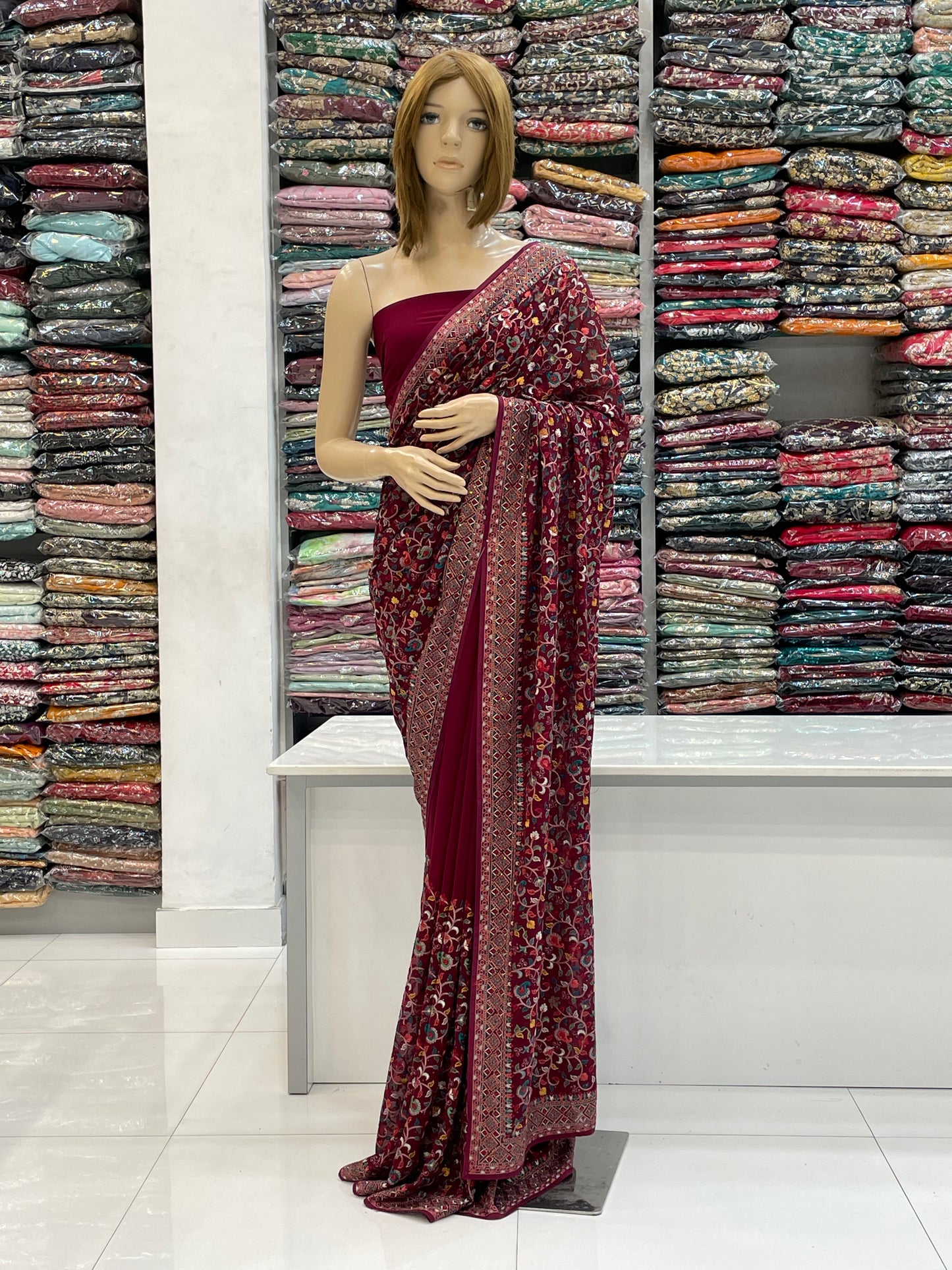 Multi-Color Kashmiri Thread Embroidered Premium Wedding/Traditional Saree Collection