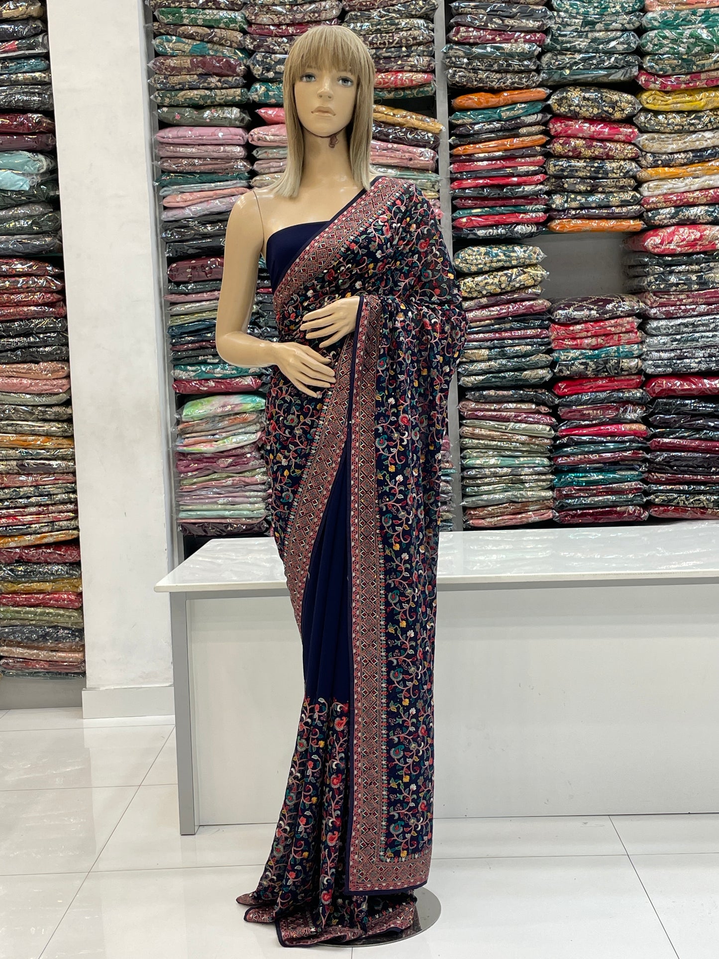 Multi-Color Kashmiri Thread Embroidered Premium Wedding/Traditional Saree Collection