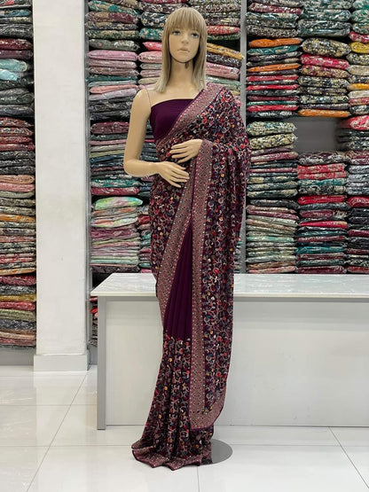 Multi-Color Kashmiri Thread Embroidered Premium Wedding/Traditional Saree Collection