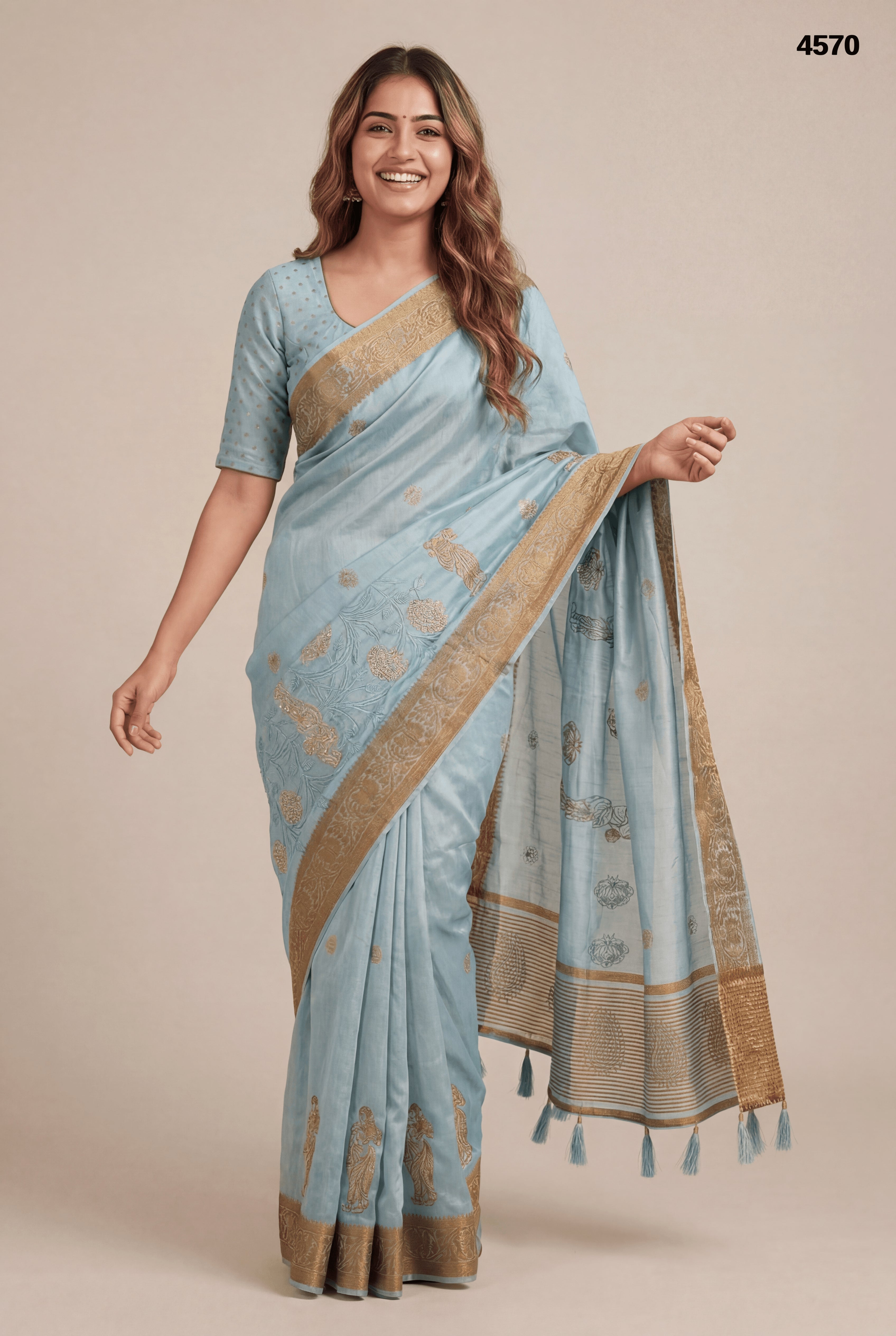 Light Grey Cotton Silk Saree with Elegant Zari Border