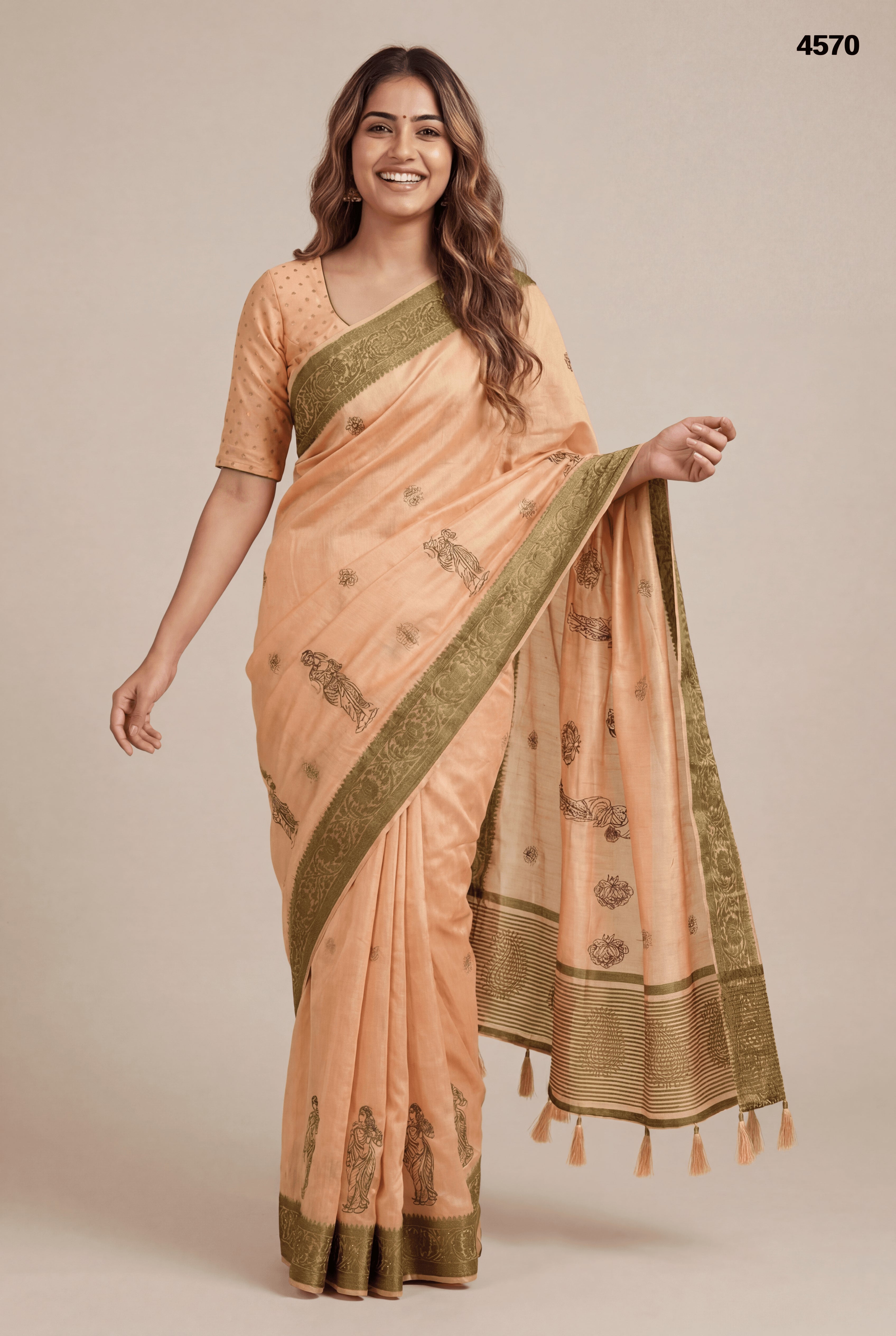 Soft Cotton Silk Saree with Traditional Motif Print & Contrast Border